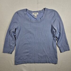 Judith Hart Collection Womens Size Large Blue Silk Blend Sweater 3/4 Sleeve